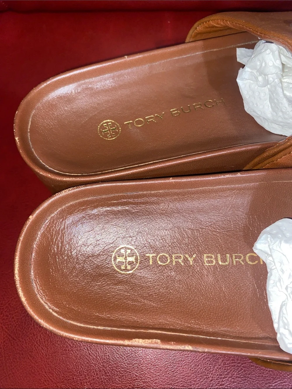 Tory Burch Brown Leather Platform Slide Sandals with Gold Accent
